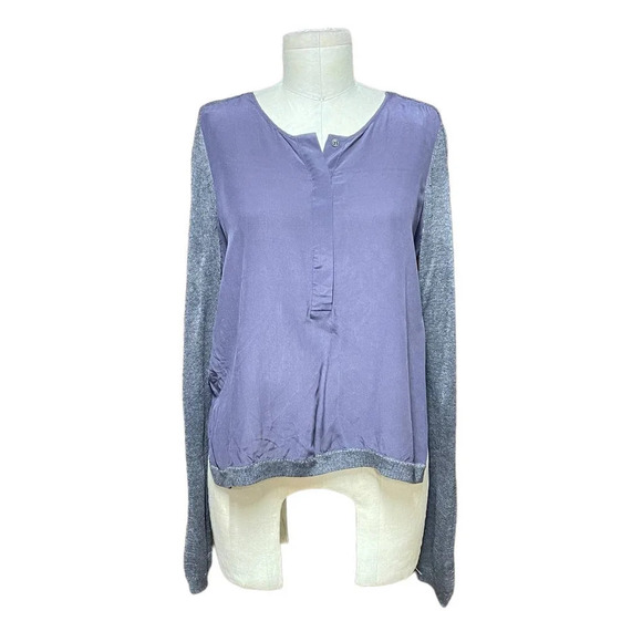 Rag and Bone Purple Silk Front Henley‎ Knit Sweater Gray Size XS - Picture 1 of 9